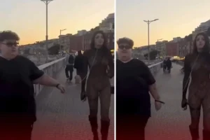 Kız arkadaşına tasma takıp gezdirdi